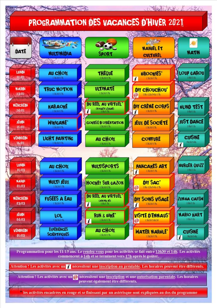 Programme Jeunesse hiver 2021